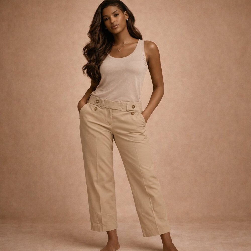 Ann Taylor Lindsay Khaki Cropped Pants Women’s 8 Tailored Casual Chinos